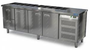 салат-бар холодильная саладетта с бортом (боковой агрегат) 2300*800*850 3 двери, 2 ящика для общепит